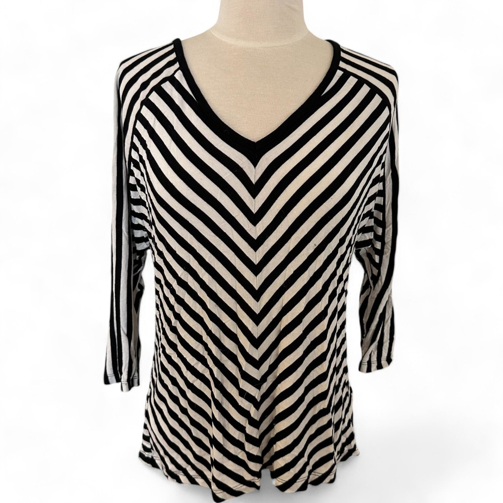Women's Cable & Gauge Top Size S Black & White Striped 3/4 Sleeve